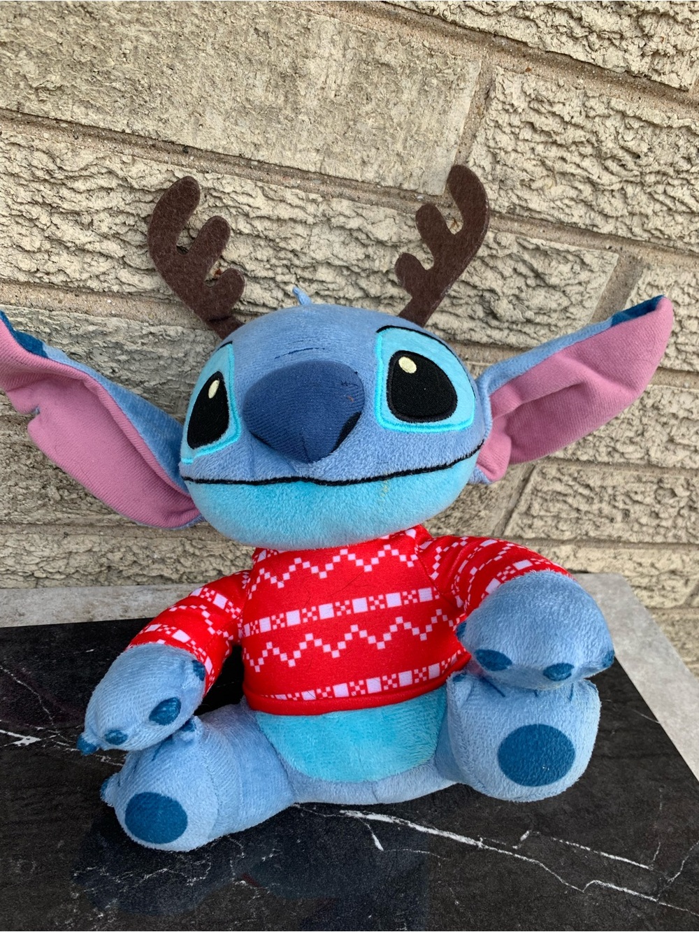 Stitch Plush Toy with Red Holiday Sweater and Antlers - Blue